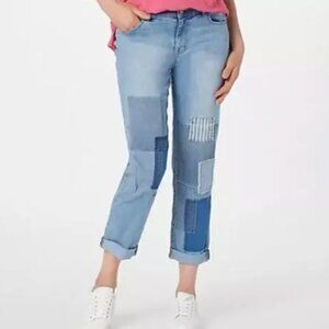 LOGO Lavish Indigo Slim Patchwork Boyfriend Jeans